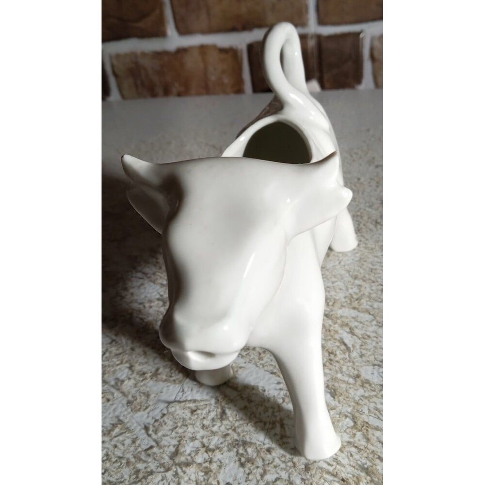 Vintage Made In France Glazed Porcelain Figural Cow Creamer Boat